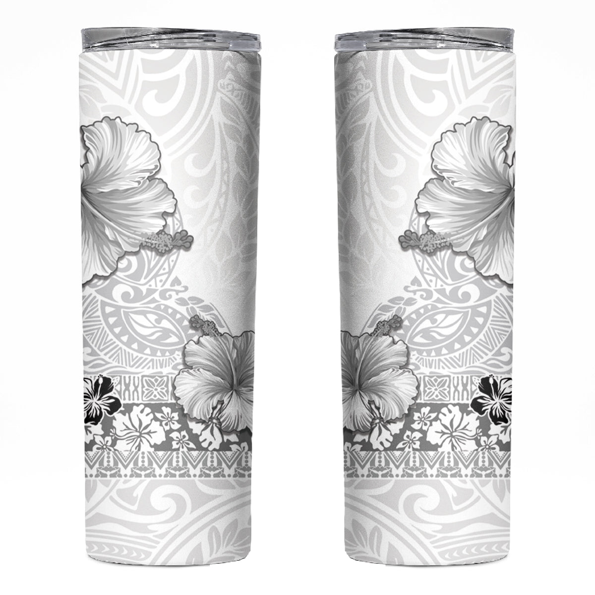 Hawaii Hibiscus With White Polynesian Pattern Skinny Tumbler