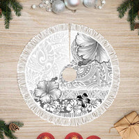 Hawaii Hibiscus With White Polynesian Pattern Tree Skirt LT05 Fringed White - Polynesian Pride