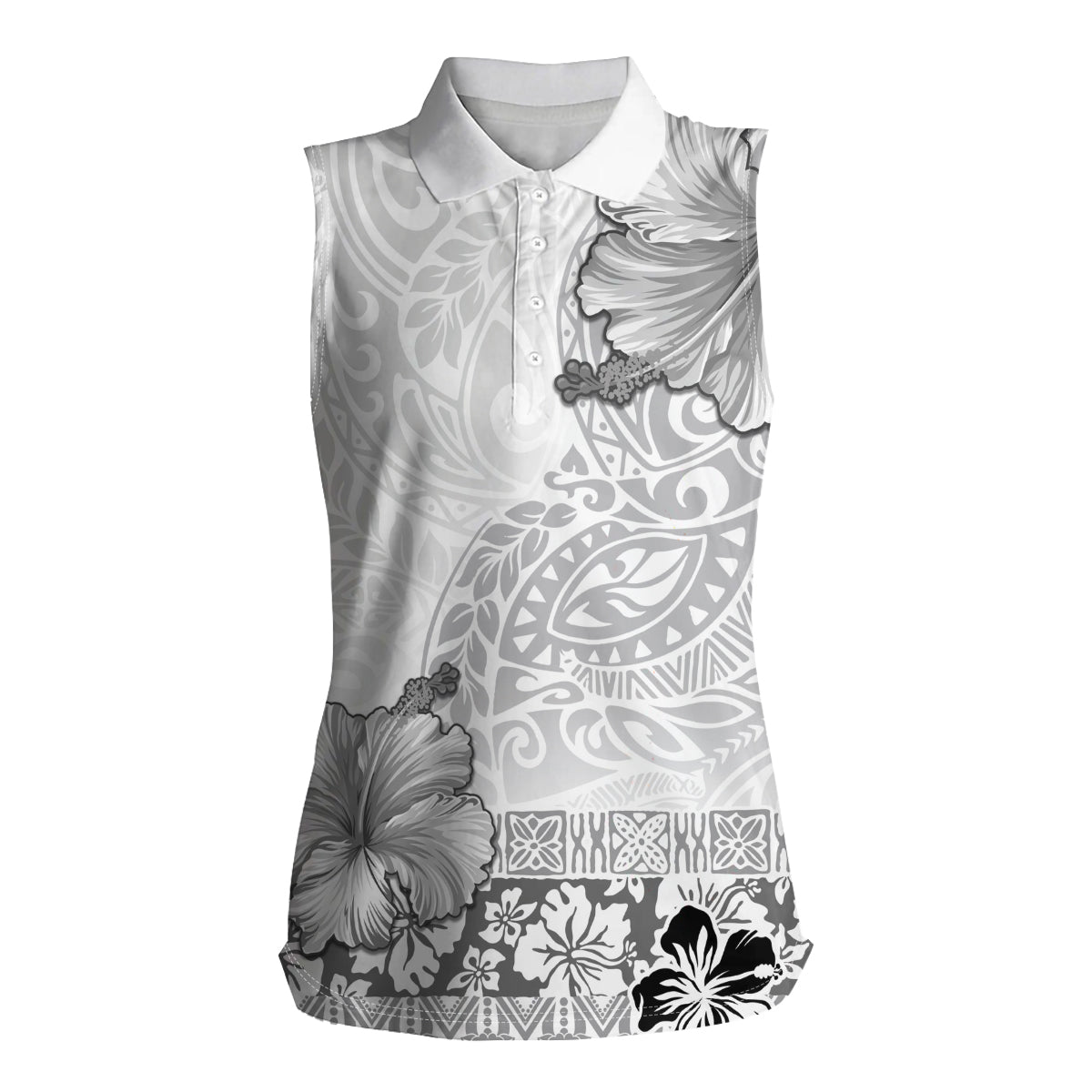 Hawaii Hibiscus With White Polynesian Pattern Women Sleeveless Polo Shirt LT05 Female White - Polynesian Pride