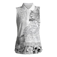 Hawaii Hibiscus With White Polynesian Pattern Women Sleeveless Polo Shirt LT05 Female White - Polynesian Pride