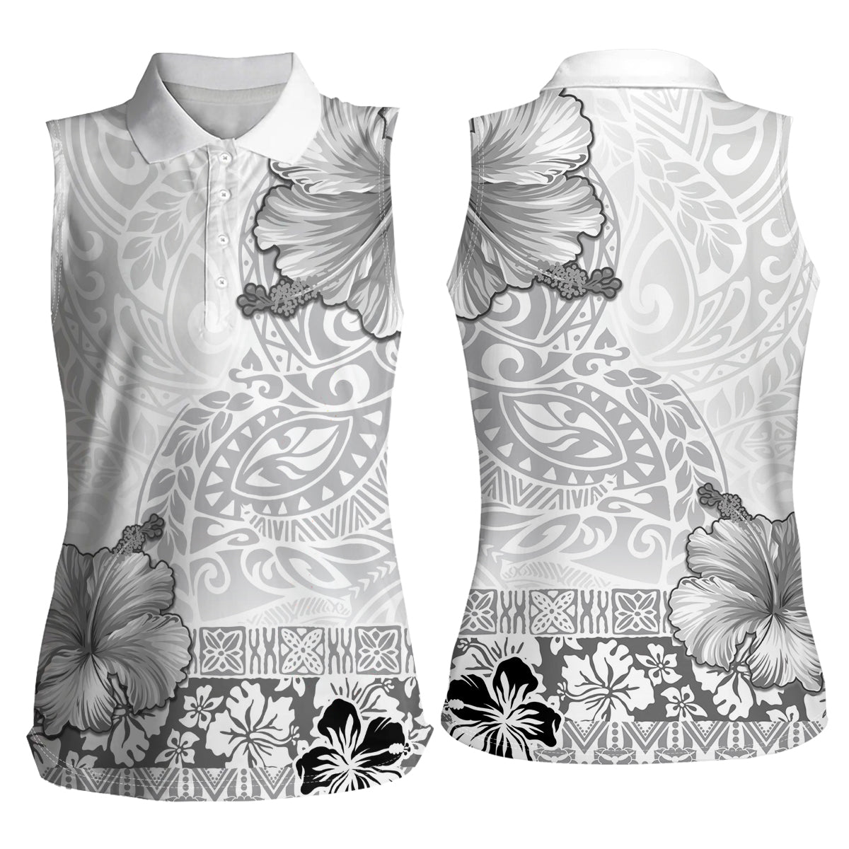 Hawaii Hibiscus With White Polynesian Pattern Women Sleeveless Polo Shirt LT05 - Polynesian Pride