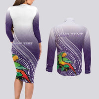 Personalized Manua High School Couples Matching Long Sleeve Bodycon Dress and Long Sleeve Button Shirt Polynesian Tribal Pattern LT05 - Polynesian Pride
