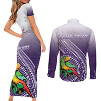 Personalized Manua High School Couples Matching Short Sleeve Bodycon Dress and Long Sleeve Button Shirt Polynesian Tribal Pattern LT05 - Polynesian Pride