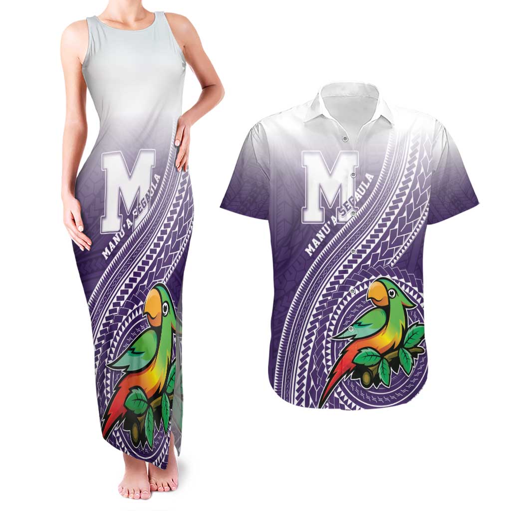 Personalized Manua High School Couples Matching Tank Maxi Dress and Hawaiian Shirt Polynesian Tribal Pattern LT05 Purple - Polynesian Pride