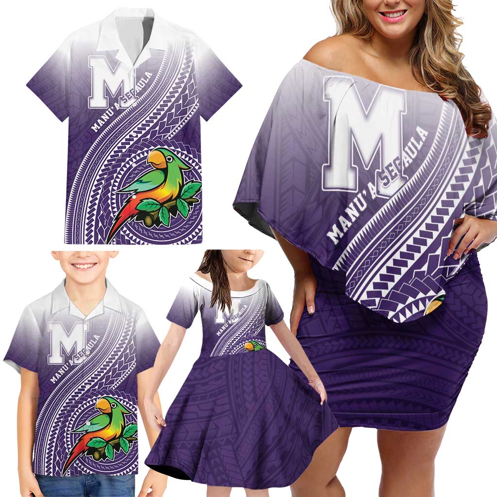 Personalized Manua High School Family Matching Off Shoulder Short Dress and Hawaiian Shirt Polynesian Tribal Pattern