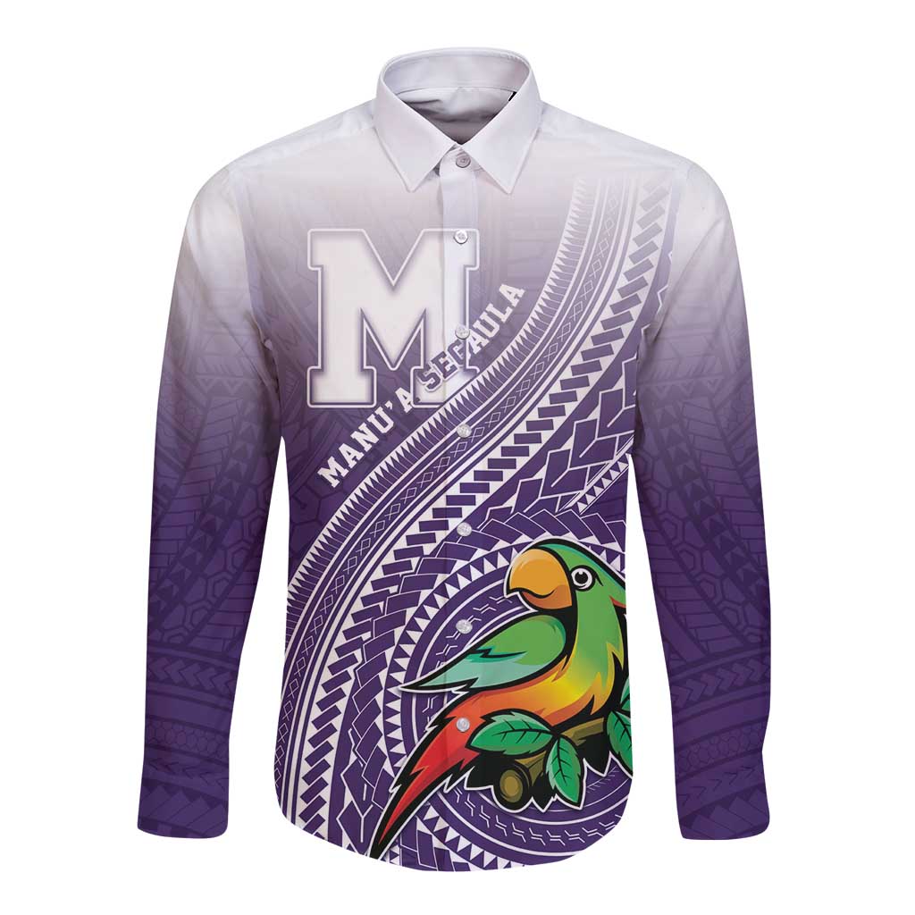 Personalized Manua High School Long Sleeve Button Shirt Polynesian Tribal Pattern LT05 Unisex Purple - Polynesian Pride