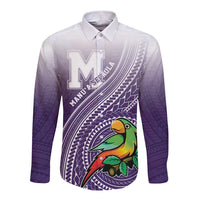 Personalized Manua High School Long Sleeve Button Shirt Polynesian Tribal Pattern LT05 Unisex Purple - Polynesian Pride