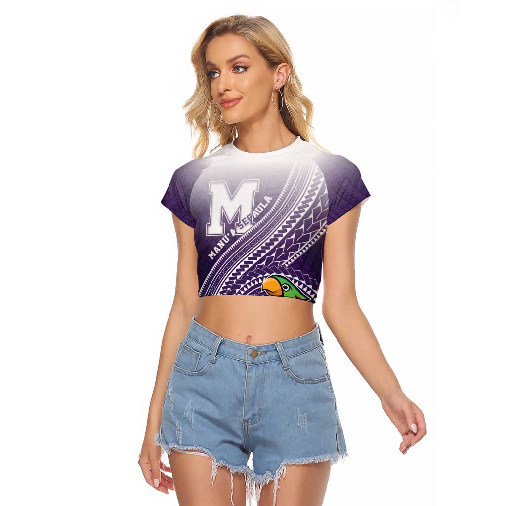 Personalized Manua High School Raglan Cropped T Shirt Polynesian Tribal Pattern LT05 Female Purple - Polynesian Pride