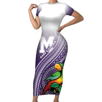 Personalized Manua High School Short Sleeve Bodycon Dress Polynesian Tribal Pattern