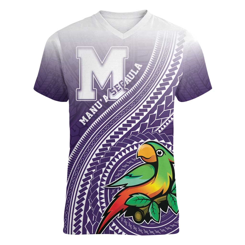 Personalized Manua High School Women V-Neck T-Shirt Polynesian Tribal Pattern LT05 Female Purple - Polynesian Pride
