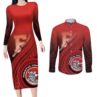 Personalized Fagaitua High School Couples Matching Long Sleeve Bodycon Dress and Long Sleeve Button Shirt Polynesian Tribal Pattern LT05 Red - Polynesian Pride