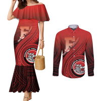 Personalized Fagaitua High School Couples Matching Mermaid Dress and Long Sleeve Button Shirt Polynesian Tribal Pattern LT05 Red - Polynesian Pride