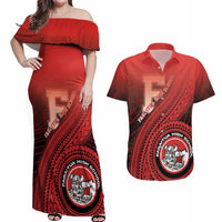 Personalized Fagaitua High School Couples Matching Off Shoulder Maxi Dress and Hawaiian Shirt Polynesian Tribal Pattern LT05 Red - Polynesian Pride