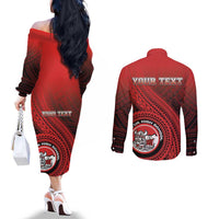 Personalized Fagaitua High School Couples Matching Off The Shoulder Long Sleeve Dress and Long Sleeve Button Shirt Polynesian Tribal Pattern LT05 - Polynesian Pride
