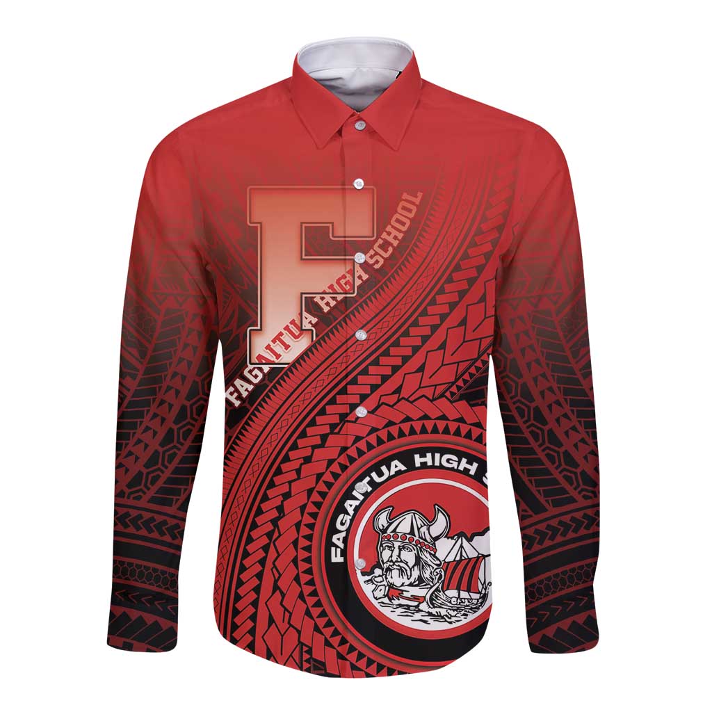 Personalized Fagaitua High School Long Sleeve Button Shirt Polynesian Tribal Pattern LT05 Unisex Red - Polynesian Pride