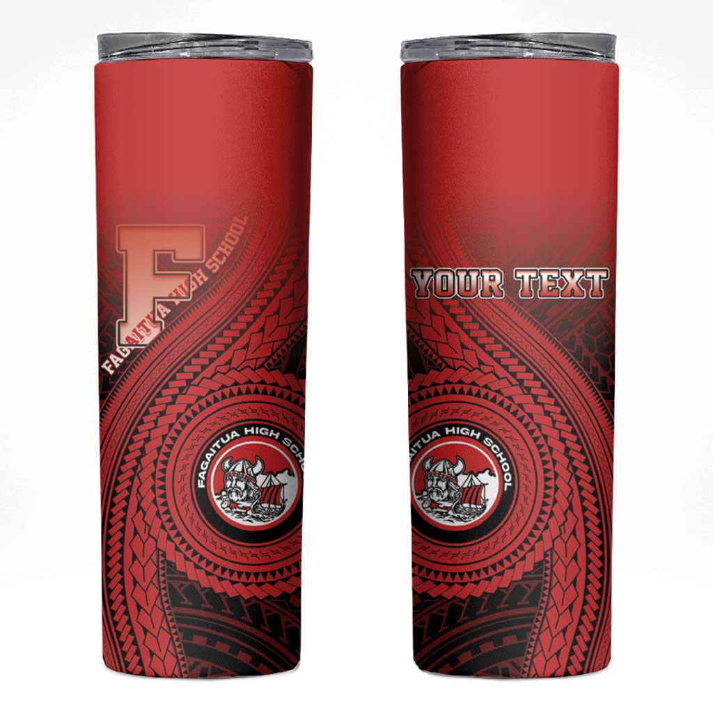 Personalized Fagaitua High School Skinny Tumbler Polynesian Tribal Pattern LT05 Red - Polynesian Pride