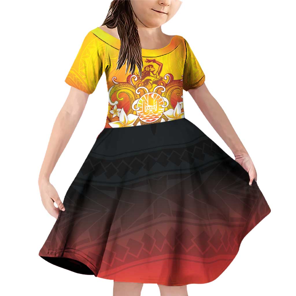 Tahiti Heiva Festival Family Matching Off Shoulder Short Dress and Hawaiian Shirt Tahitian Vahine Plumeria Flowers