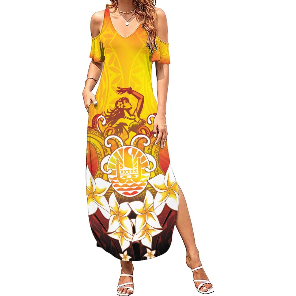 Tahiti Heiva Festival Family Matching Summer Maxi Dress and Hawaiian Shirt Tahitian Vahine Plumeria Flowers