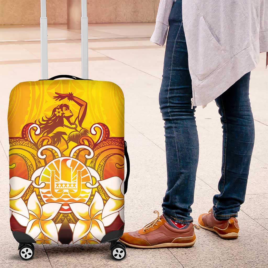 Tahiti Heiva Festival Luggage Cover Tahitian Vahine Plumeria Flowers