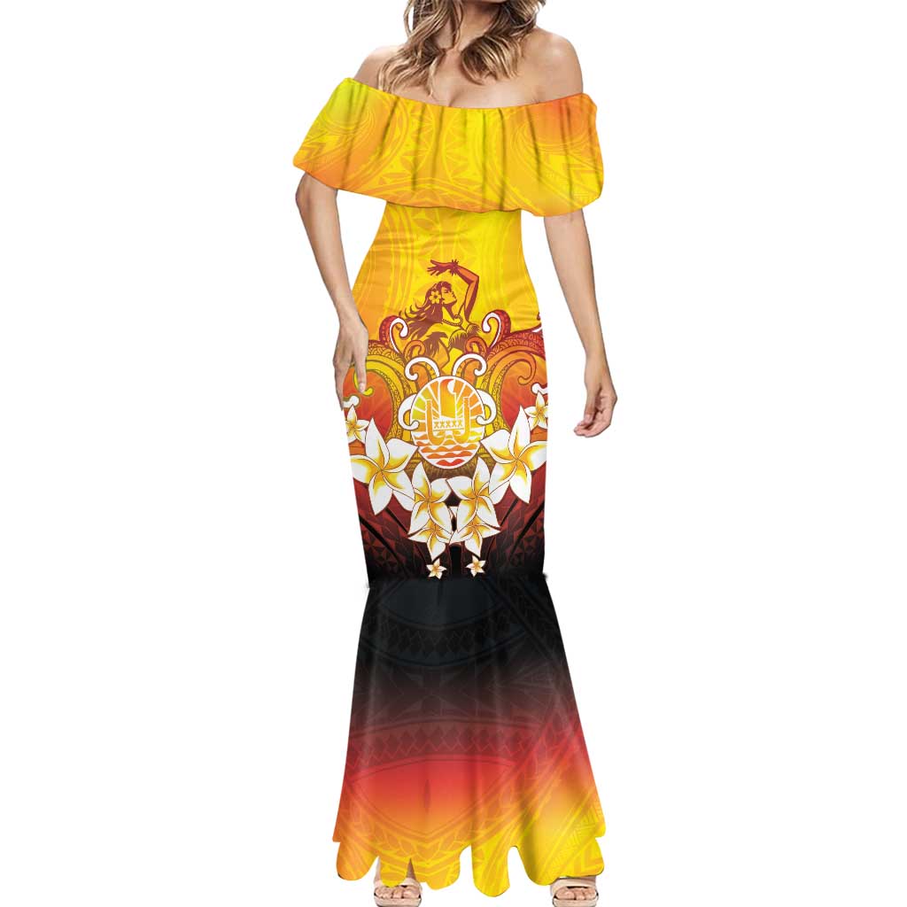 Tahiti Heiva Festival Mermaid Dress Tahitian Vahine Plumeria Flowers