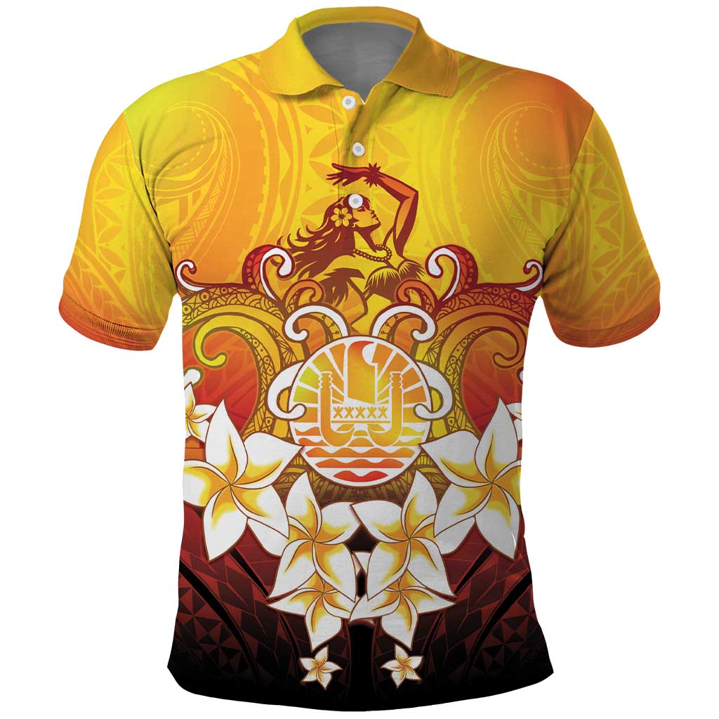 Tahiti Heiva Festival Polo Shirt Tahitian Vahine Plumeria Flowers