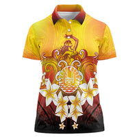 Tahiti Heiva Festival Women Polo Shirt Tahitian Vahine Plumeria Flowers