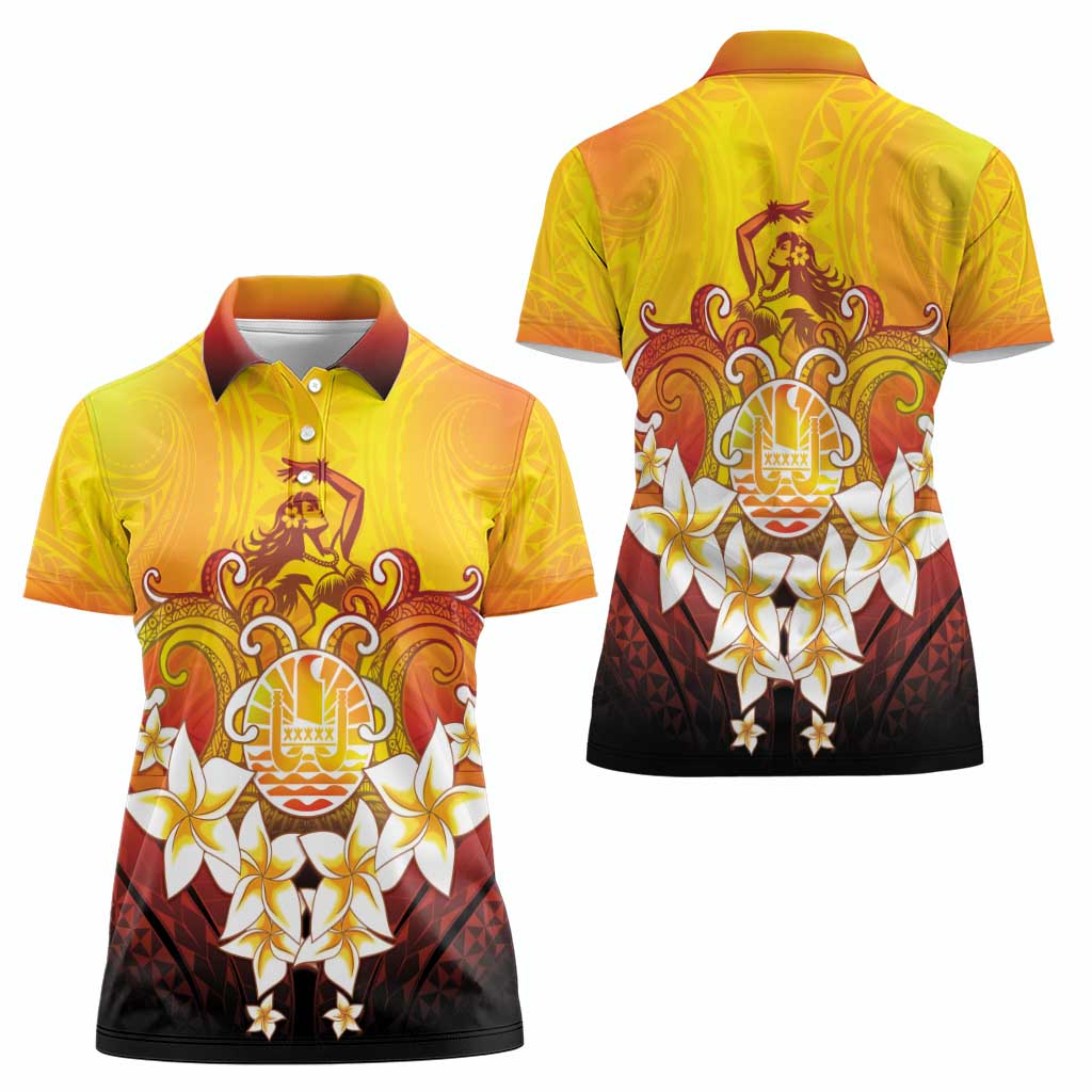 Tahiti Heiva Festival Women Polo Shirt Tahitian Vahine Plumeria Flowers