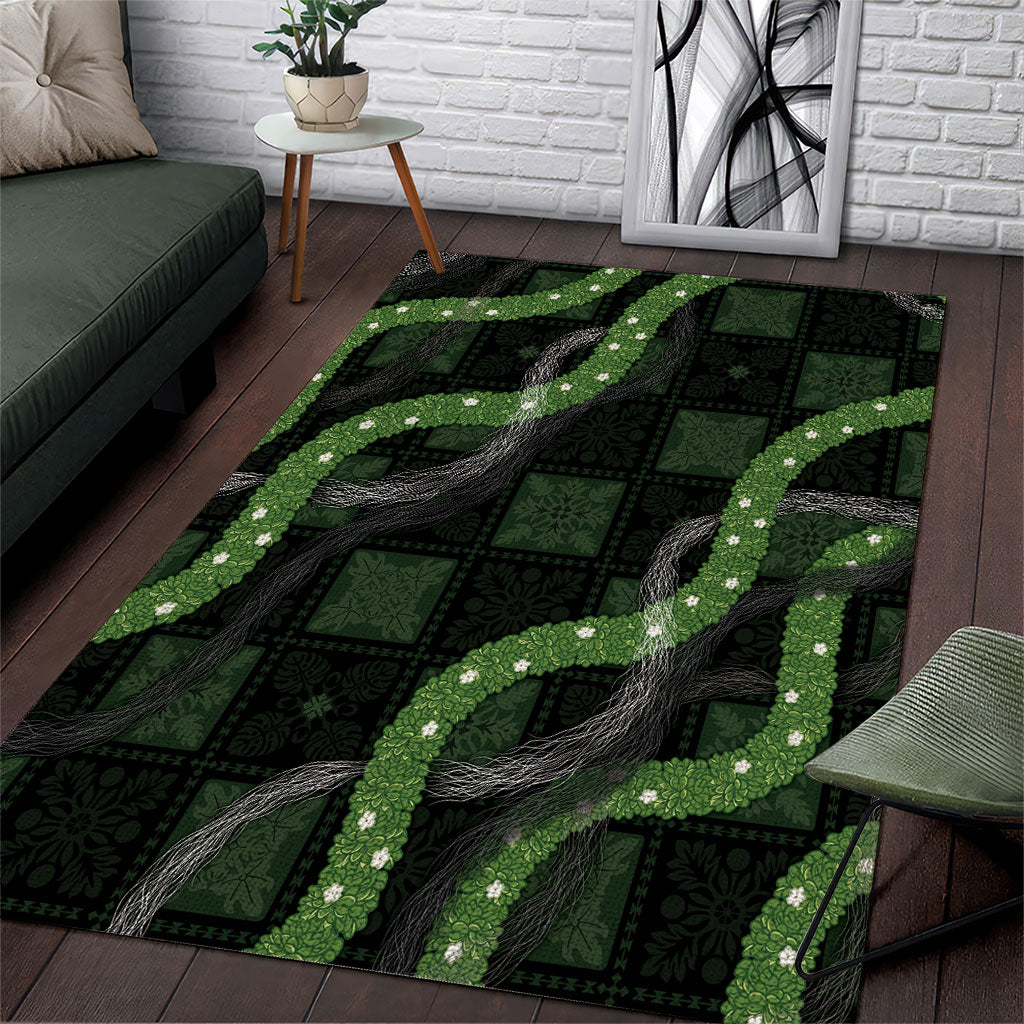 Hawaiian Quilt Area Rug Pele Hair Hinahina Lei Black Version LT05 Black - Polynesian Pride