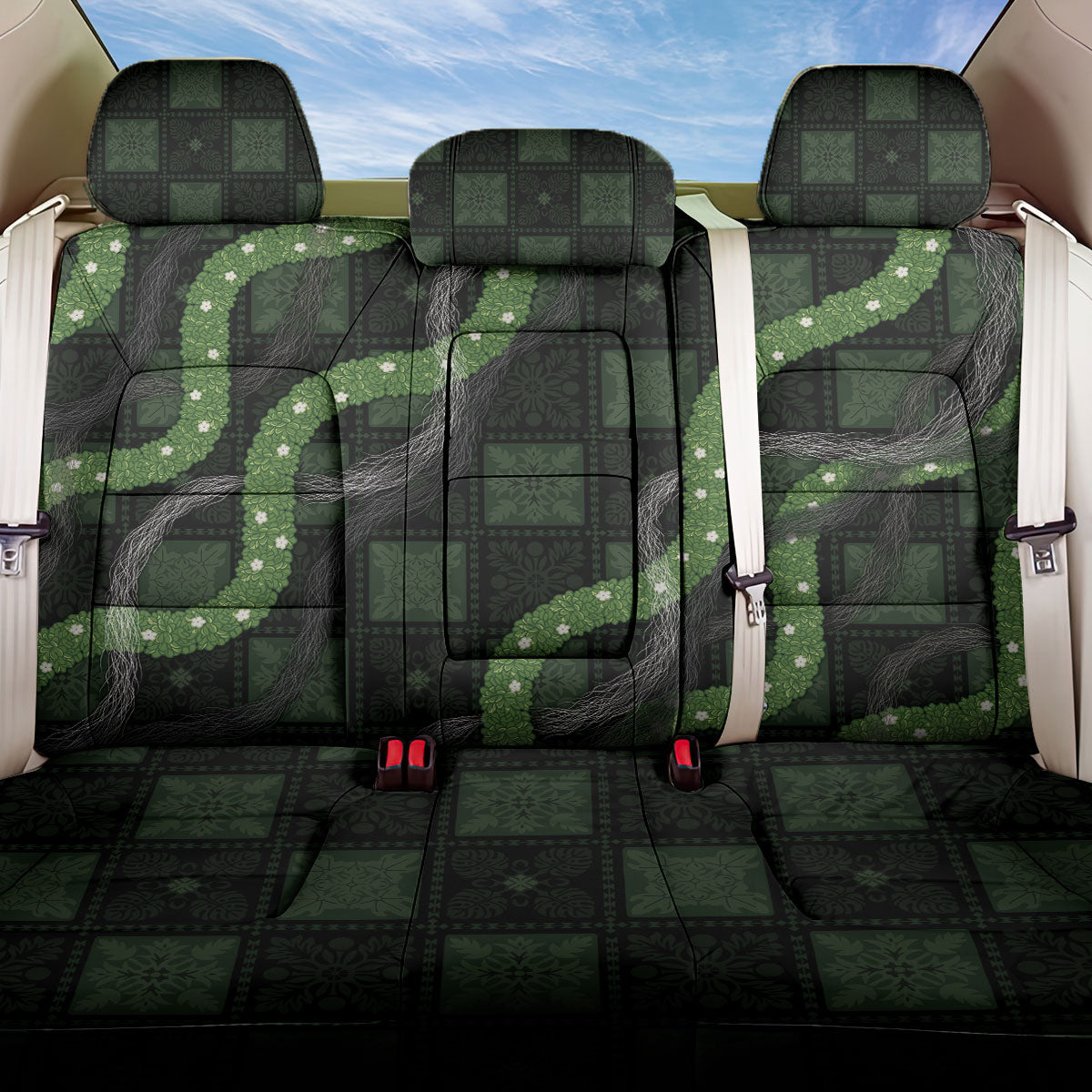 Hawaiian Quilt Back Car Seat Cover Pele Hair Hinahina Lei Black Version LT05 One Size Black - Polynesian Pride