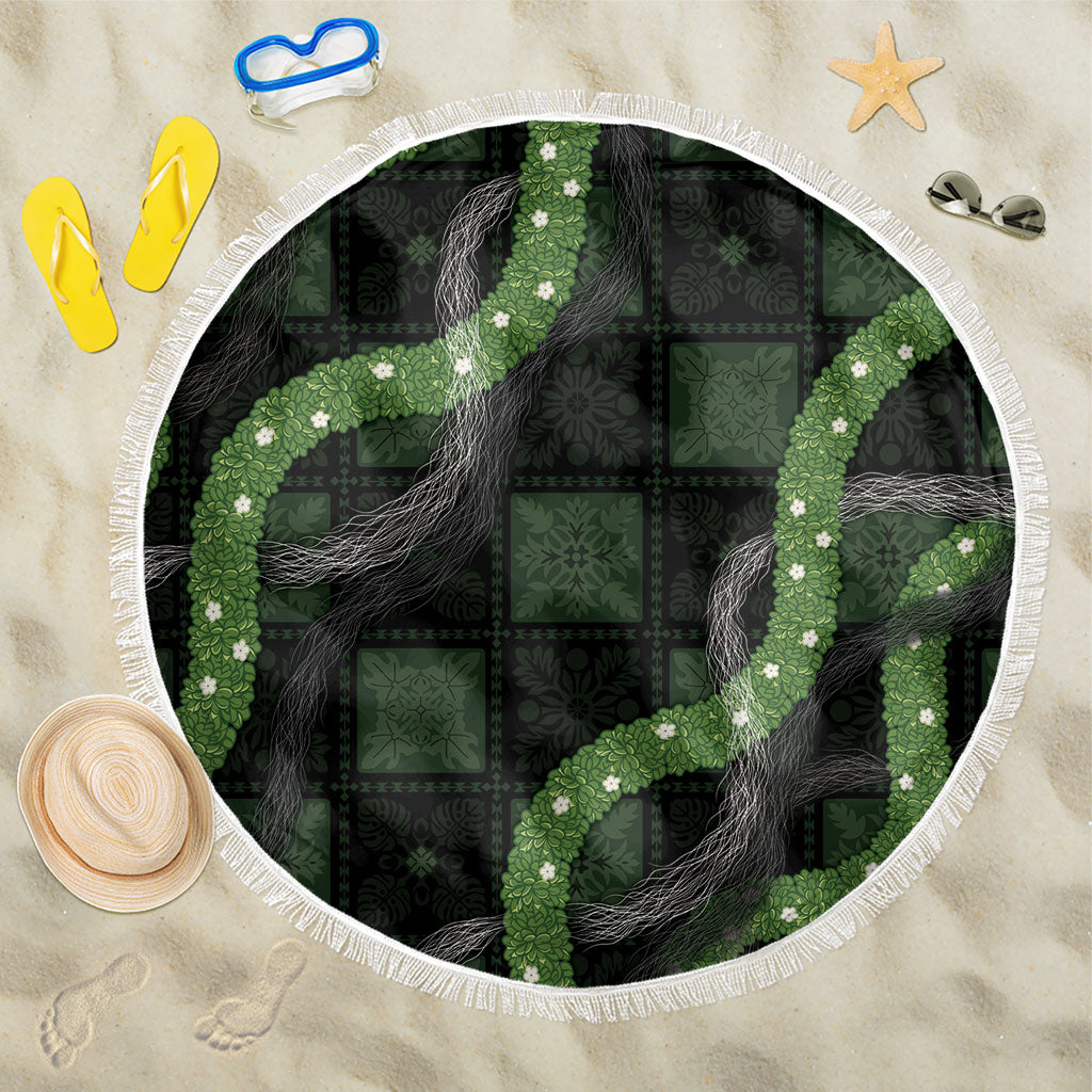 Hawaiian Quilt Beach Blanket Pele Hair Hinahina Lei Black Version LT05 One Size 150cm Black - Polynesian Pride