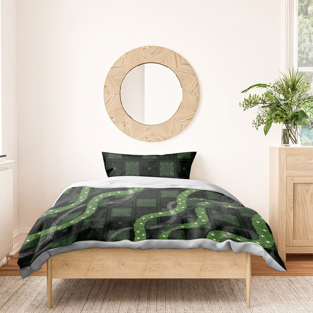 Hawaiian Quilt Bedding Set Pele Hair Hinahina Lei Black Version