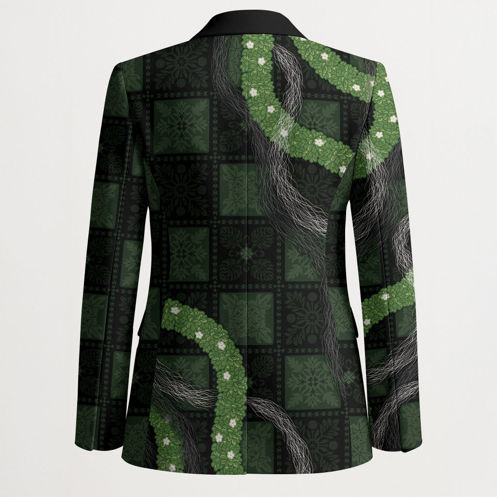 Hawaiian Quilt Blazer Pele Hair Hinahina Lei Black Version