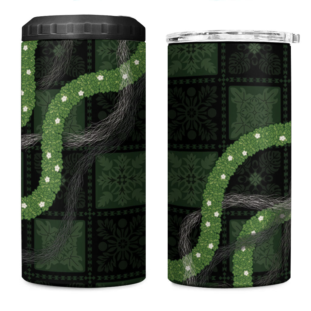 Hawaiian Quilt 4 in 1 Can Cooler Tumbler Pele Hair Hinahina Lei Black Version LT05 One Size: 16 oz Black - Polynesian Pride