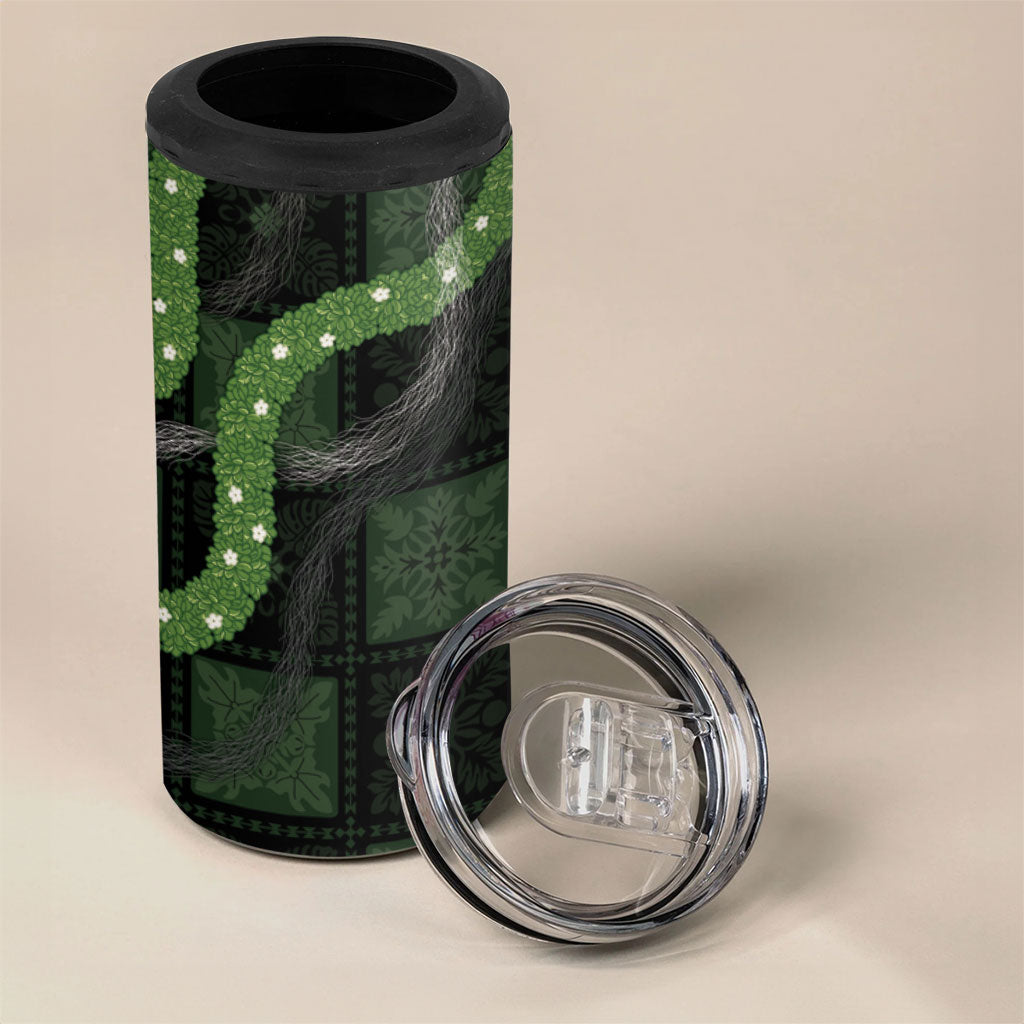 Hawaiian Quilt 4 in 1 Can Cooler Tumbler Pele Hair Hinahina Lei Black Version LT05 - Polynesian Pride