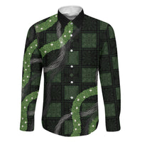 Hawaiian Quilt Family Matching Long Sleeve Bodycon Dress and Hawaiian Shirt Pele Hair Hinahina Lei Black Version LT05 Dad's Shirt - Long Sleeve Black - Polynesian Pride