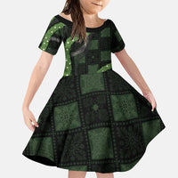 Hawaiian Quilt Family Matching Mermaid Dress and Hawaiian Shirt Pele Hair Hinahina Lei Black Version LT05 Daughter's Dress Black - Polynesian Pride