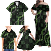 Hawaiian Quilt Family Matching Off Shoulder Maxi Dress and Hawaiian Shirt Pele Hair Hinahina Lei Black Version LT05 - Polynesian Pride