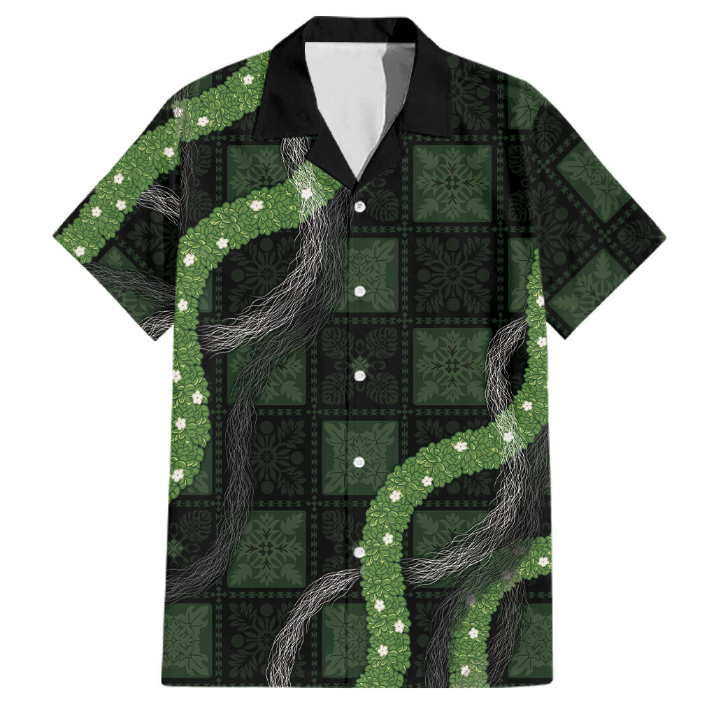 Hawaiian Quilt Family Matching Puletasi and Hawaiian Shirt Pele Hair Hinahina Lei Black Version LT05 Dad's Shirt - Short Sleeve Black - Polynesian Pride