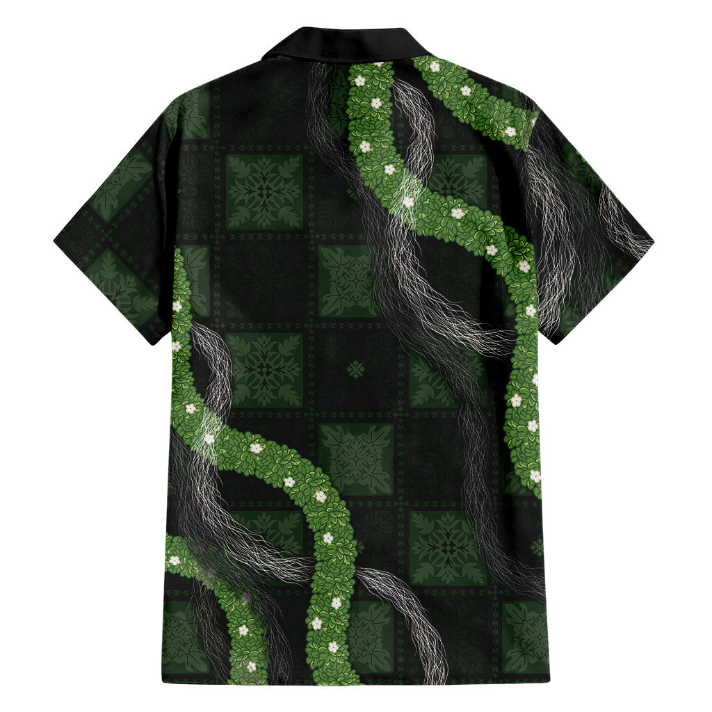 Hawaiian Quilt Family Matching Puletasi and Hawaiian Shirt Pele Hair Hinahina Lei Black Version LT05 - Polynesian Pride
