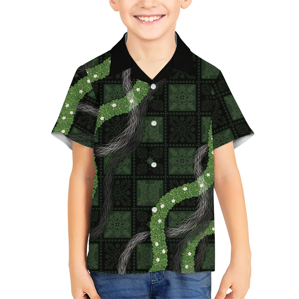 Hawaiian Quilt Family Matching Puletasi and Hawaiian Shirt Pele Hair Hinahina Lei Black Version LT05 Son's Shirt Black - Polynesian Pride