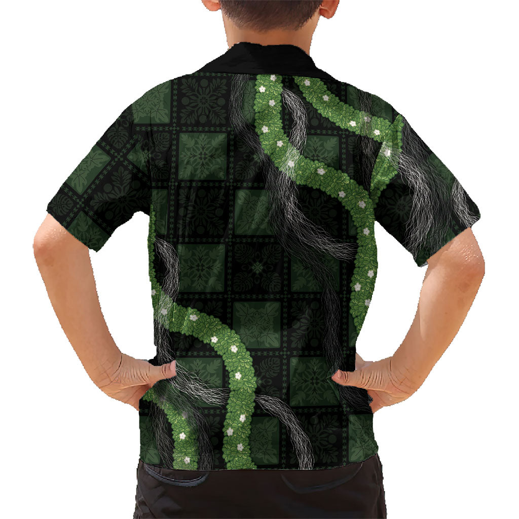 Hawaiian Quilt Family Matching Tank Maxi Dress and Hawaiian Shirt Pele Hair Hinahina Lei Black Version LT05 - Polynesian Pride