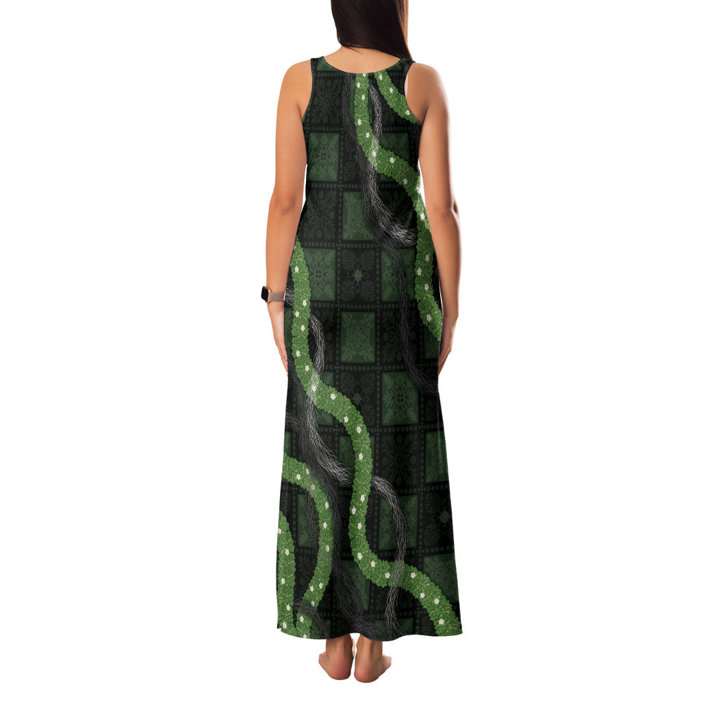 Hawaiian Quilt Family Matching Tank Maxi Dress and Hawaiian Shirt Pele Hair Hinahina Lei Black Version LT05 - Polynesian Pride