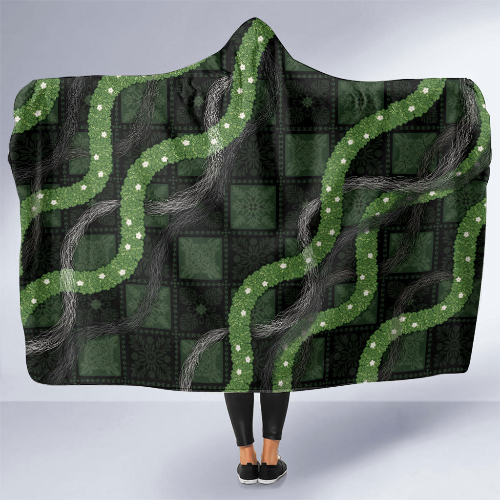 Hawaiian Quilt Hooded Blanket Pele Hair Hinahina Lei Black Version LT05 One Size Black - Polynesian Pride
