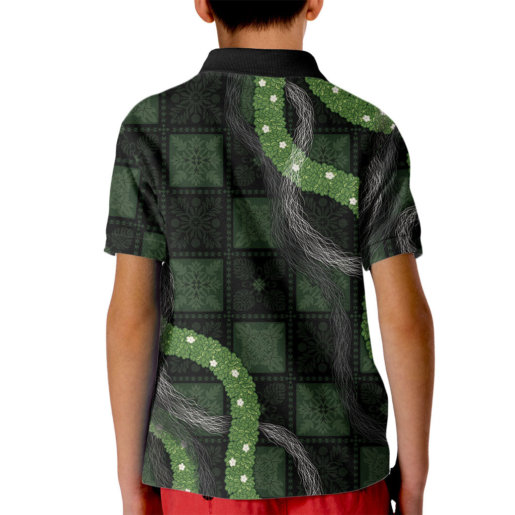 Hawaiian Quilt Kid Polo Shirt Pele Hair Hinahina Lei Black Version