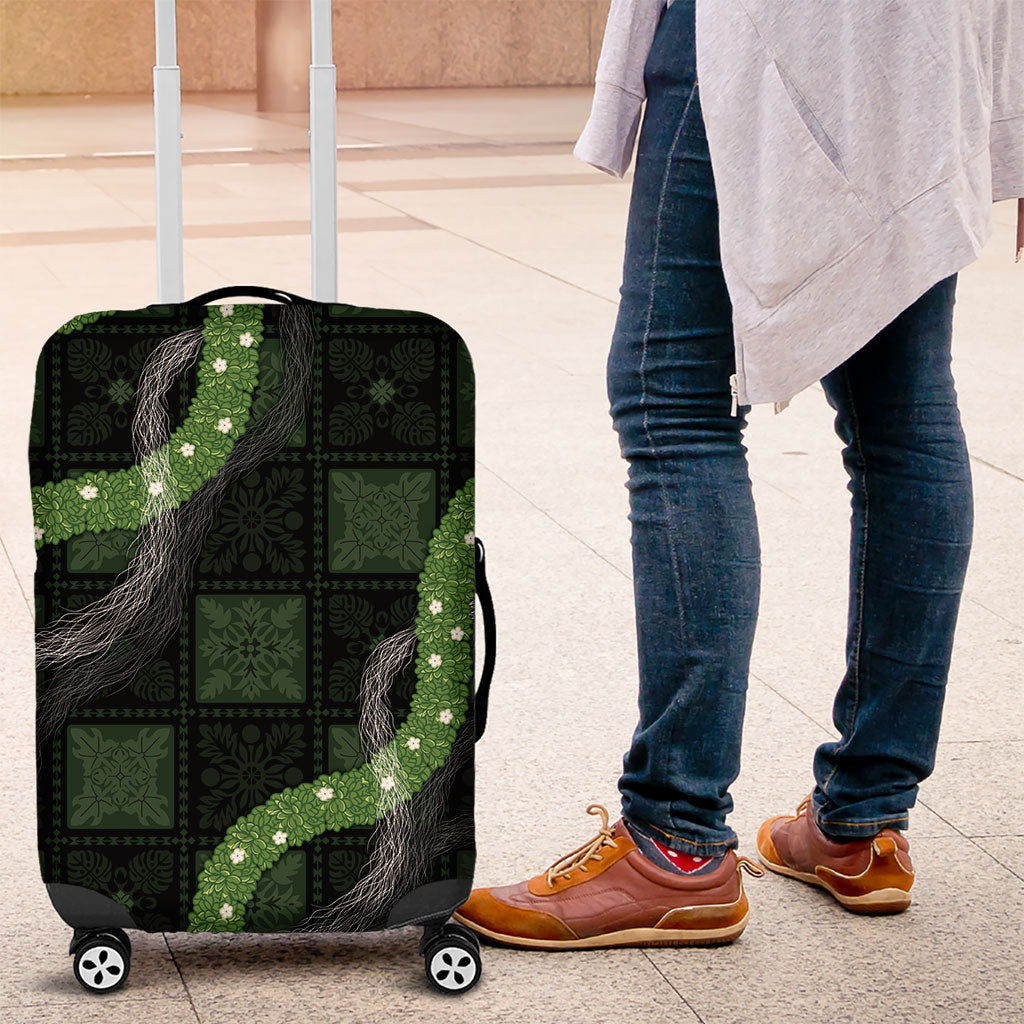 Hawaiian Quilt Luggage Cover Pele Hair Hinahina Lei Black Version LT05 Black - Polynesian Pride