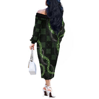 Hawaiian Quilt Off The Shoulder Long Sleeve Dress Pele Hair Hinahina Lei Black Version LT05 - Polynesian Pride