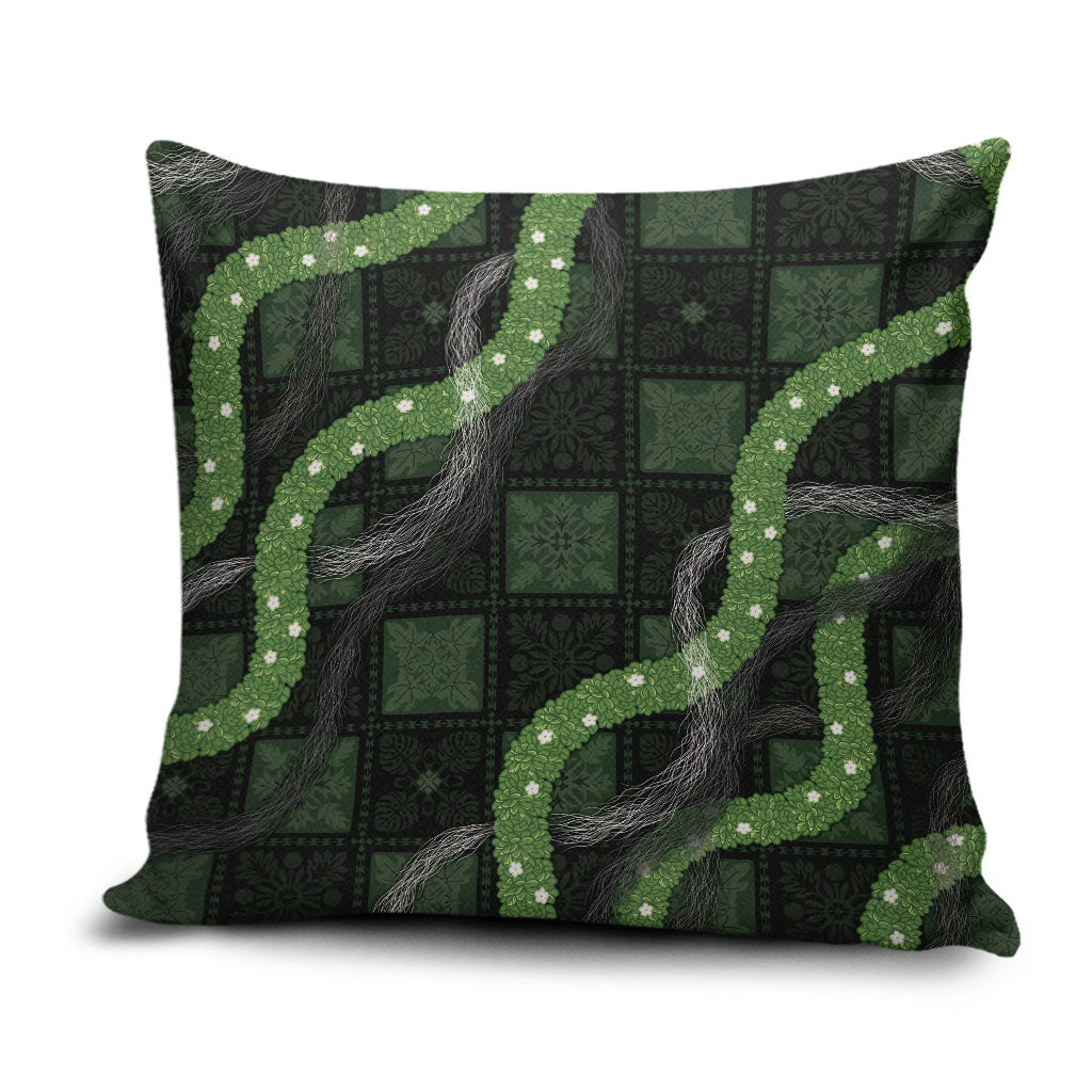 Hawaiian Quilt Pillow Cover Pele Hair Hinahina Lei Black Version