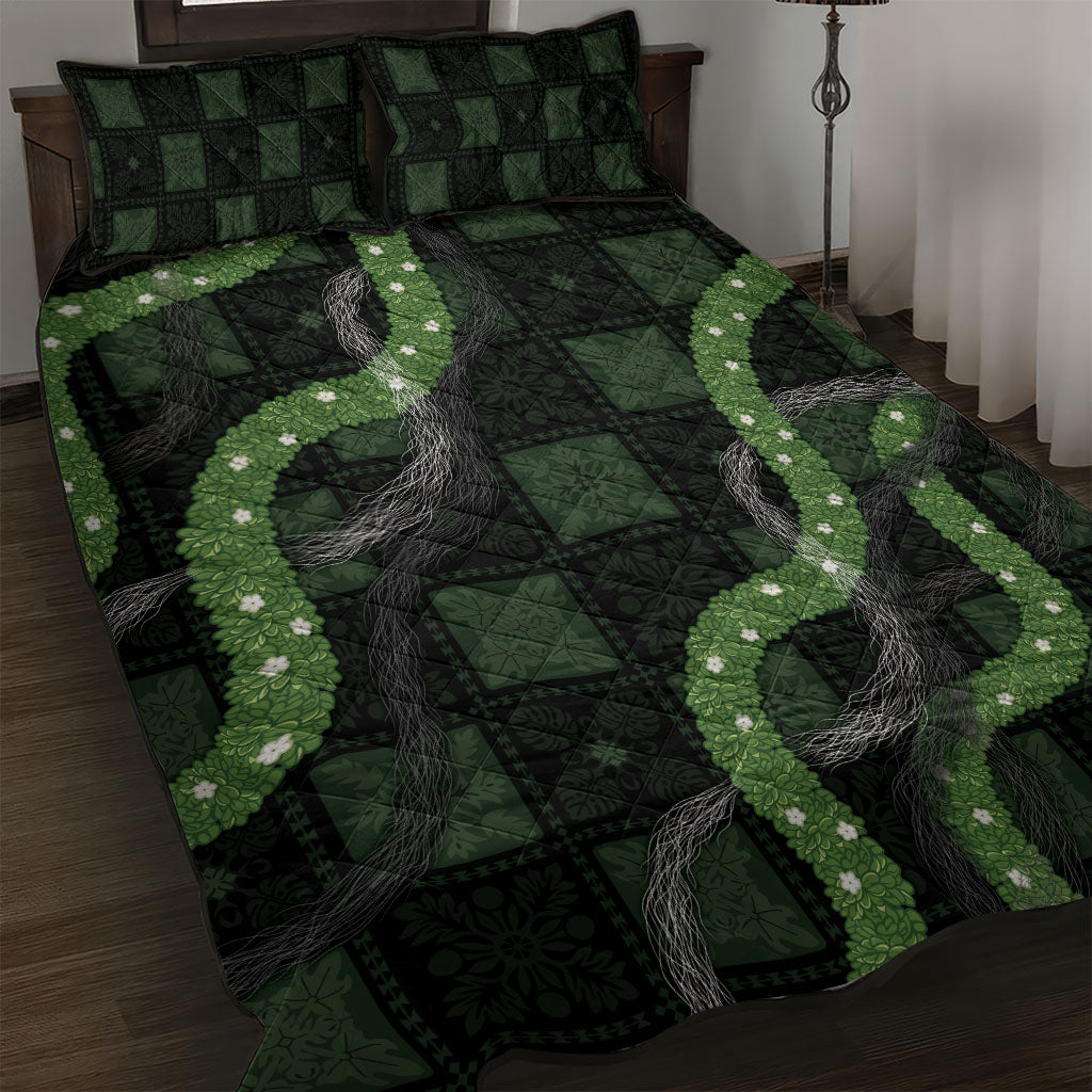 Hawaiian Quilt Quilt Bed Set Pele Hair Hinahina Lei Black Version