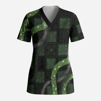 Hawaiian Quilt Scrub Top Pele Hair Hinahina Lei Black Version LT05 Adult Black - Polynesian Pride