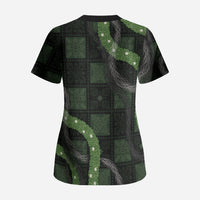 Hawaiian Quilt Scrub Top Pele Hair Hinahina Lei Black Version LT05 - Polynesian Pride